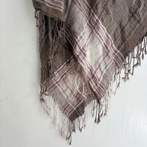 Elegant Plaid Fringe Scarf - Brown and Pink - Square
